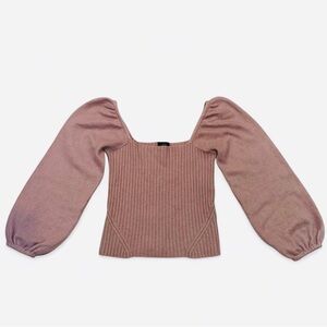 Halogen Puff Sleeve Square Neck Sweater Wool Blend Purple Heaven Lilac Small